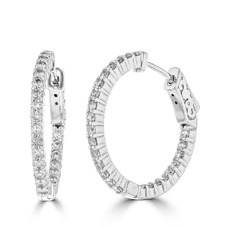 Pure druzy earrings-14KT WHITE GOLD 1.00CTW DIAMOND IN/OUT HOOP EARRINGS