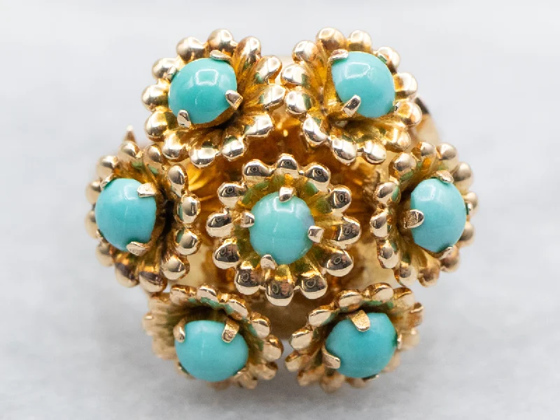 Solid stone rings-Turquoise Cluster Ring