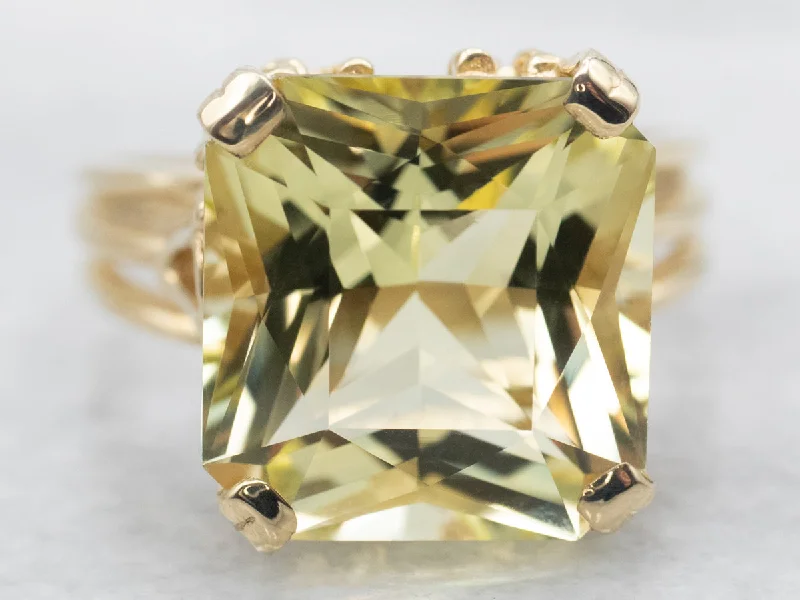 Bead edge rings-Square Cut Lemon Quartz Cocktail Ring