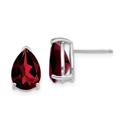 Wide hoop earrings-14KT WHITE GOLD 3.60 CTW PEAR SHAPE GARNET STUD EARRINGS