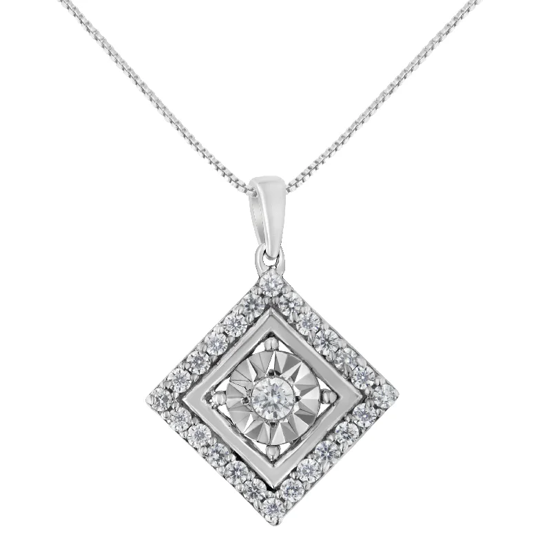 Oxidized bronze necklaces-10KT White Gold 1/2 cttw Diamond Square Pendant Necklace