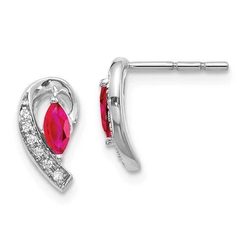 Soft heart earrings-14KT GOLD .05 CTW DIAMOND & 0.33 CTW MARQUISE RUBY EARRINGS