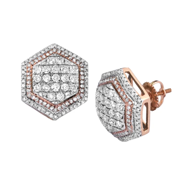 Fine drop earrings-10KR 1.50CTW DIAMOND 6-SIDED DOME EARRINGS