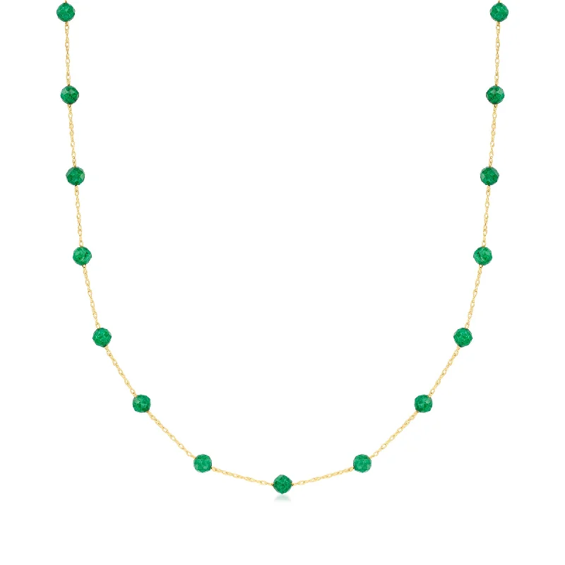 Round gem necklaces-RS Pure by Ross-Simons Emerald Station Bead Necklace in 14kt Yellow Gold