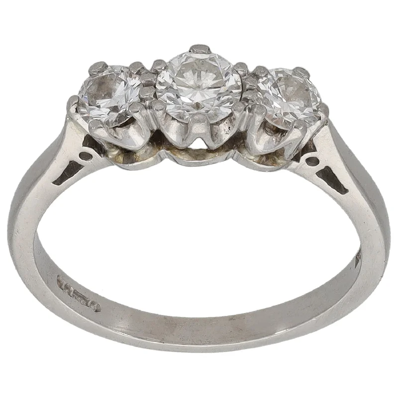 Stretch open rings-Platinum 0.73ct Diamond Trilogy Ring Size N