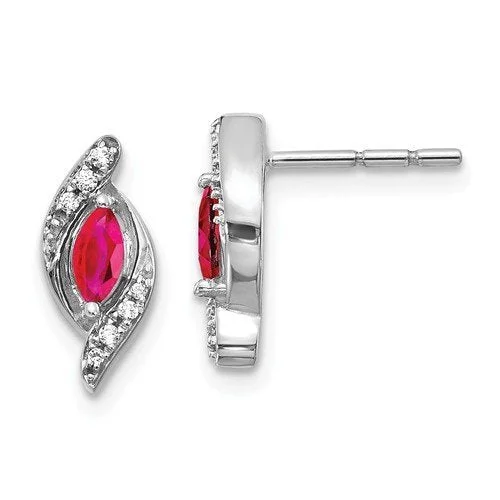 Soft dot earrings-14KT WHITE GOLD DIAMOND AND RUBY EARRINGS