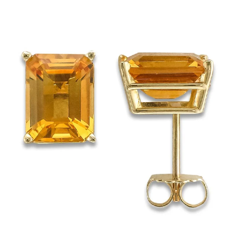 Soft dot earrings-14KT YELLOW GOLD 4-4.50 CTW EMERALD CUT CITRINE EARRINGS