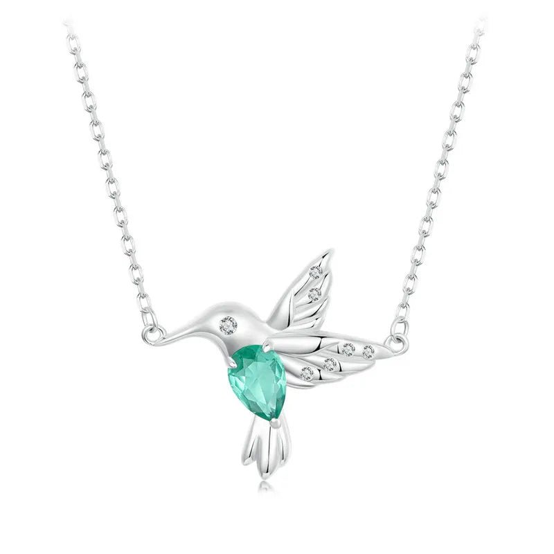 Slip knot necklaces-Mint Green Created Diamond Hummingbird Pendant Necklace