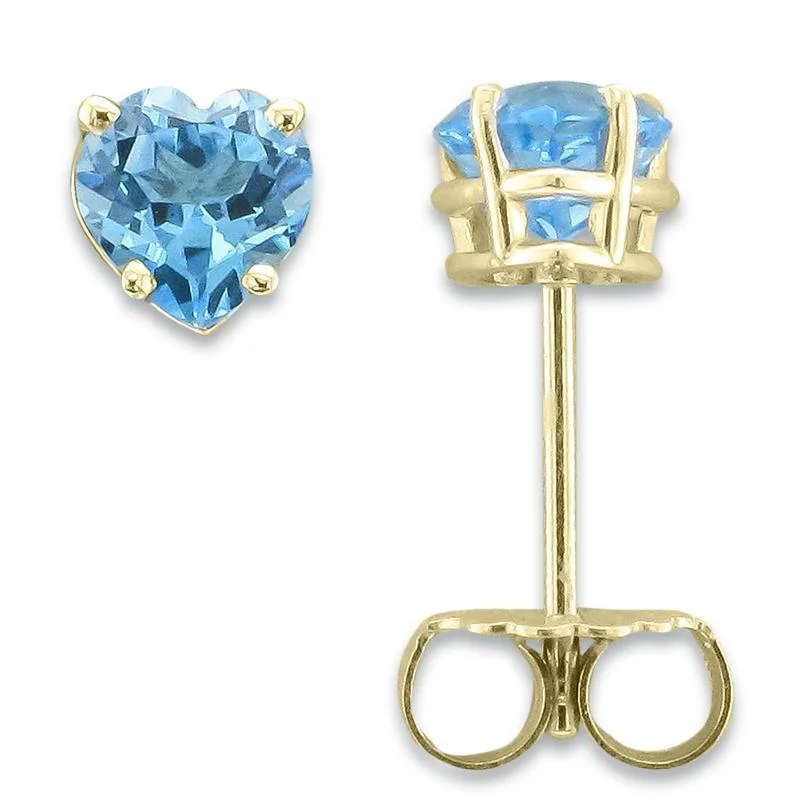 Vine hoop earrings-14KT YELLOW GOLD 1.10 CTW HEART SWISS BLUE TOPAZ EARRINGS