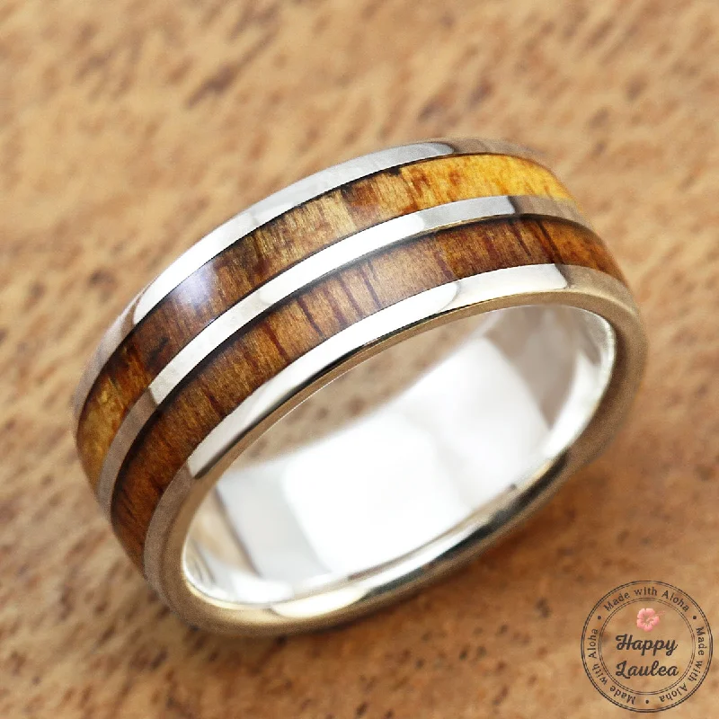 Sleek design rings-925 Sterling Silver Ring [8mm width ] Hawaiian Koa Wood Duo Inlay