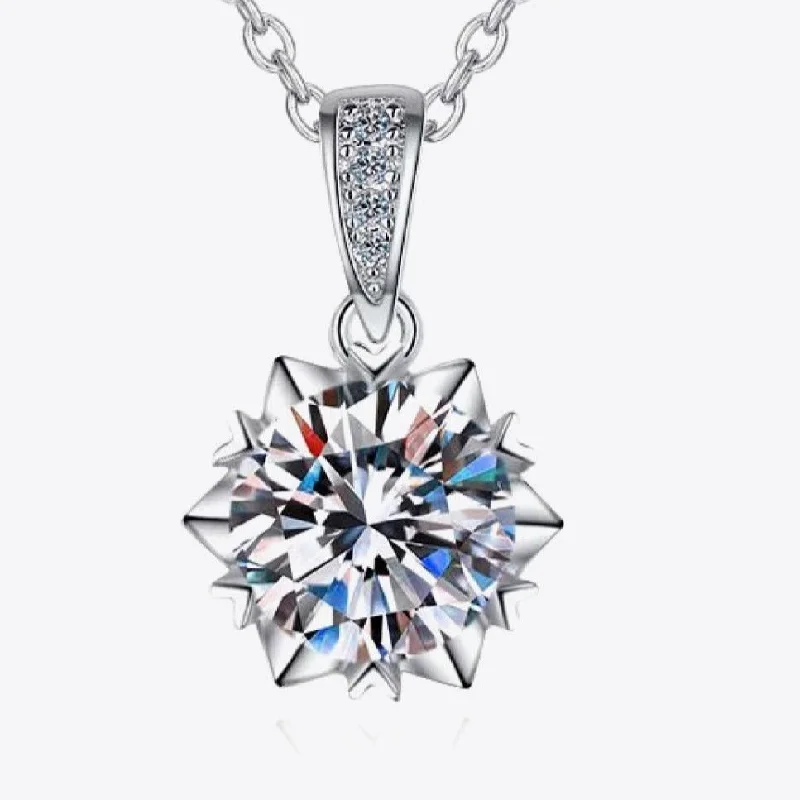 Wolf charm necklaces-1.0 Ct Excellent Cut Diamond Snowflake Pendant Necklace