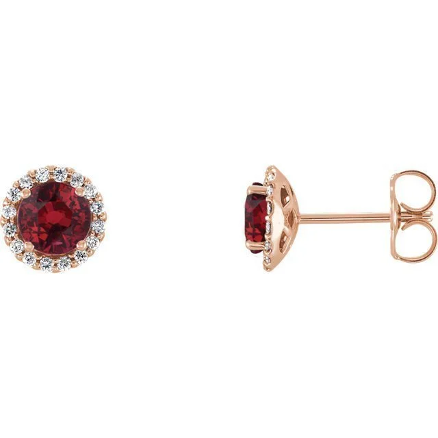 Oxidized bronze earrings-14KT GOLD 0.70 CTW RUBY & 0.14 CTW DIAMOND HALO EARRINGS