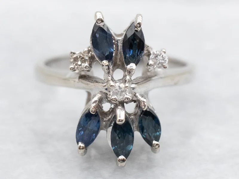 Aged deco rings-White Gold Diamond and Sapphire Ring