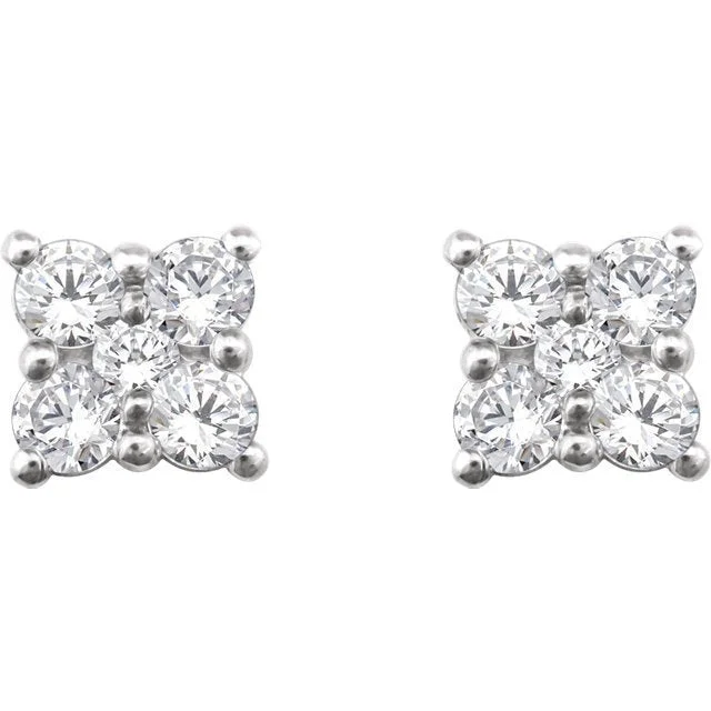 Reed style earrings-14KT WHITE GOLD .50 CTW DIAMOND CLUSTER EARRINGS