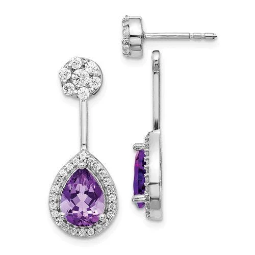 Solid statement earrings-14KT 1.70 CTW AMETHYST & 0.63 CTW DIAMOND PEAR HALO EARRINGS