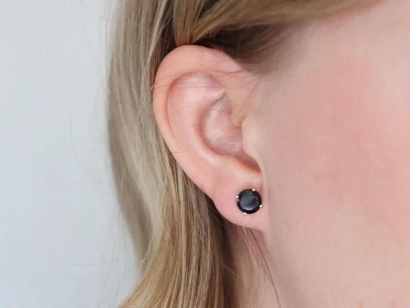 Flat disc earrings-Black Spinel Stud Earrings