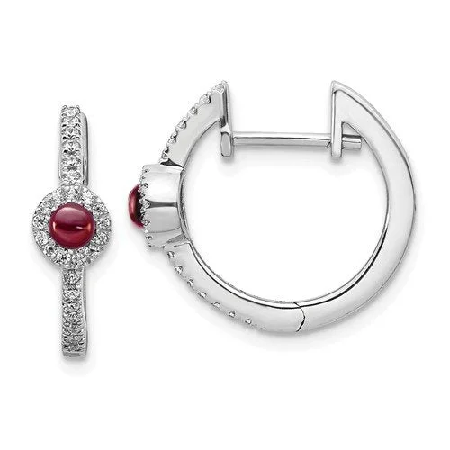 Gypsy feather earrings-14KT WHITE GOLD 0.45 CTW GARNET & 0.20 CTW DIAMOND HOOP EARRINGS