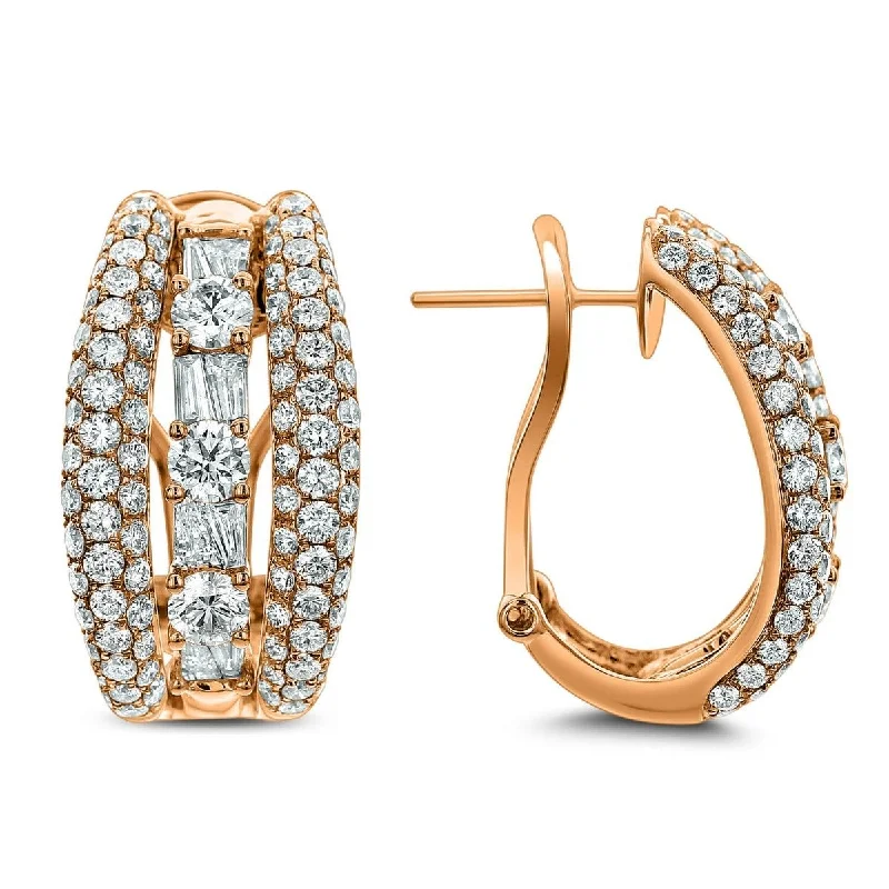 Broad hoop earrings-18KT Gold 4.50 CTW Diamond Three Row Hoop Earrings