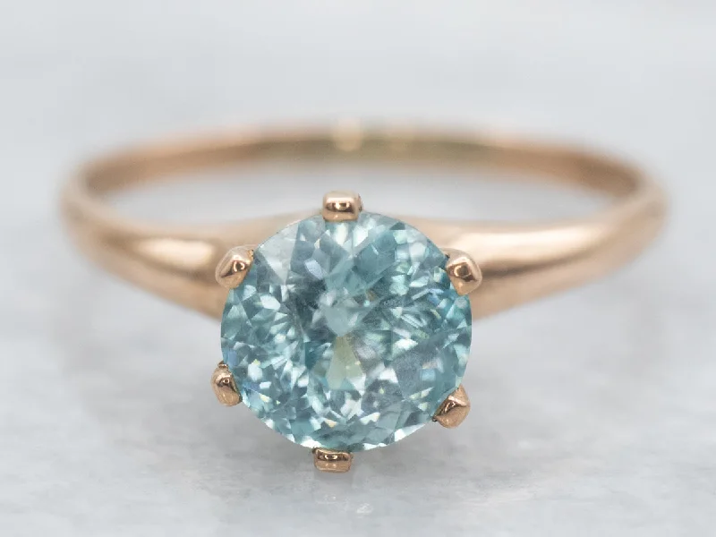 Soft enamel rings-Antique Rose Gold Blue Zircon Solitaire Ring