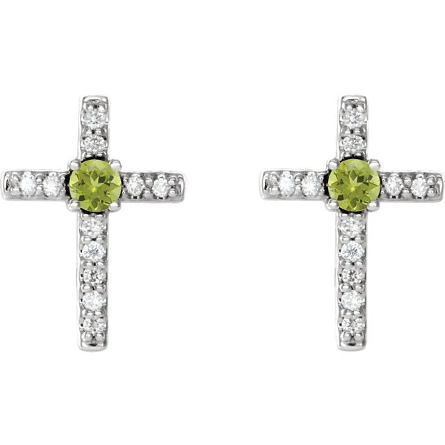 Broad hoop earrings-14KT GOLD PERIDOT & DIAMOND CROSS EARRINGS