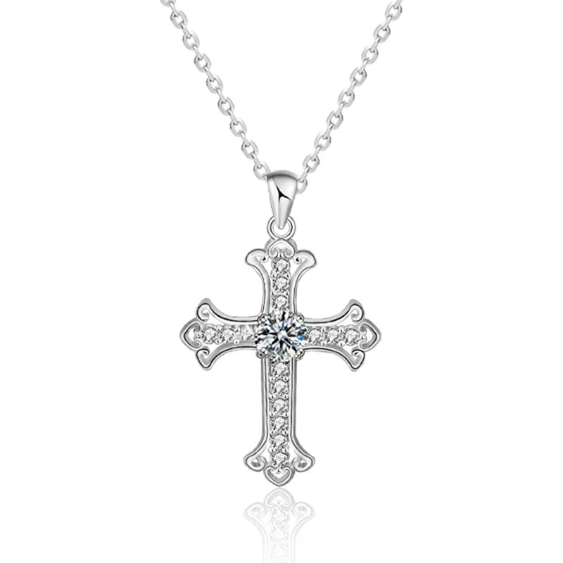 Twisted link necklaces-0.5ct Round Cut Diamond Cross Necklace