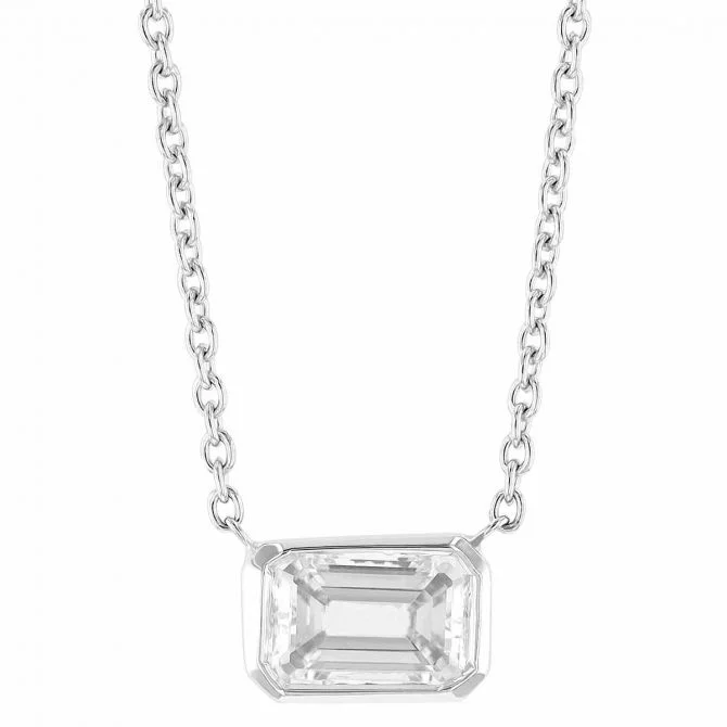 Slide clasp necklaces-1.0 Ct Emerald Cut Diamond Pendant Necklace