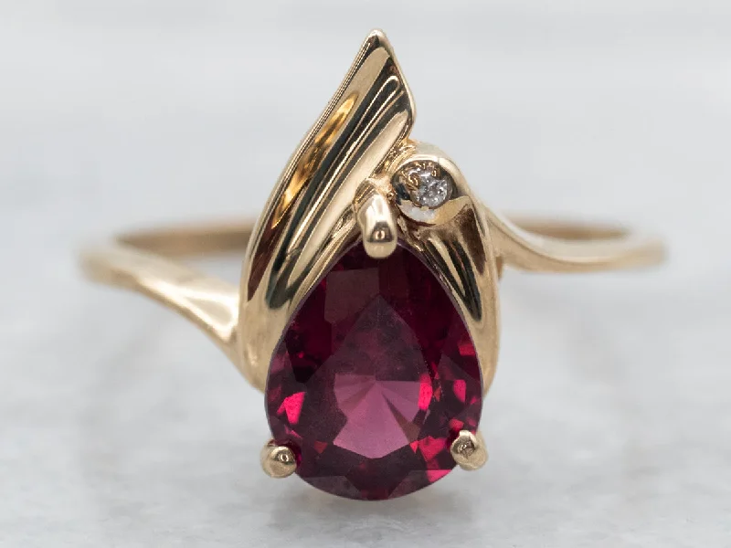 Glossy name rings-Yellow Gold Pear Cut Pink Tourmaline Bypass Ring with Diamond Accent