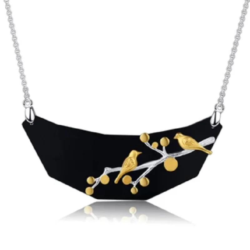 Low bar necklaces-Natural Ebony Vintage Lovely Birds Necklace