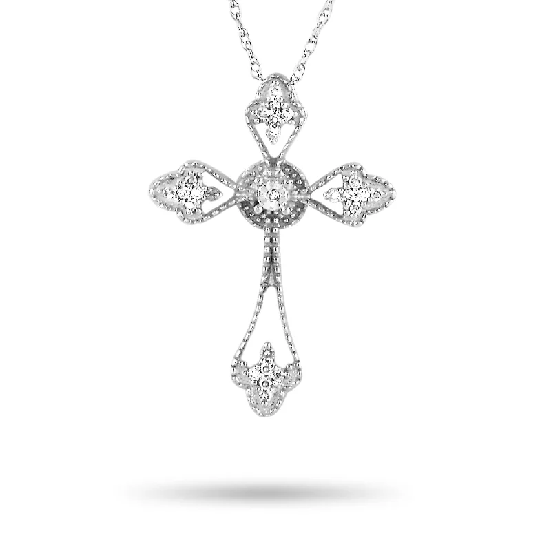 Silk cord necklaces-LB Exclusive 14K White Gold 0.10 ct Diamond Small Cross Pendant Necklace