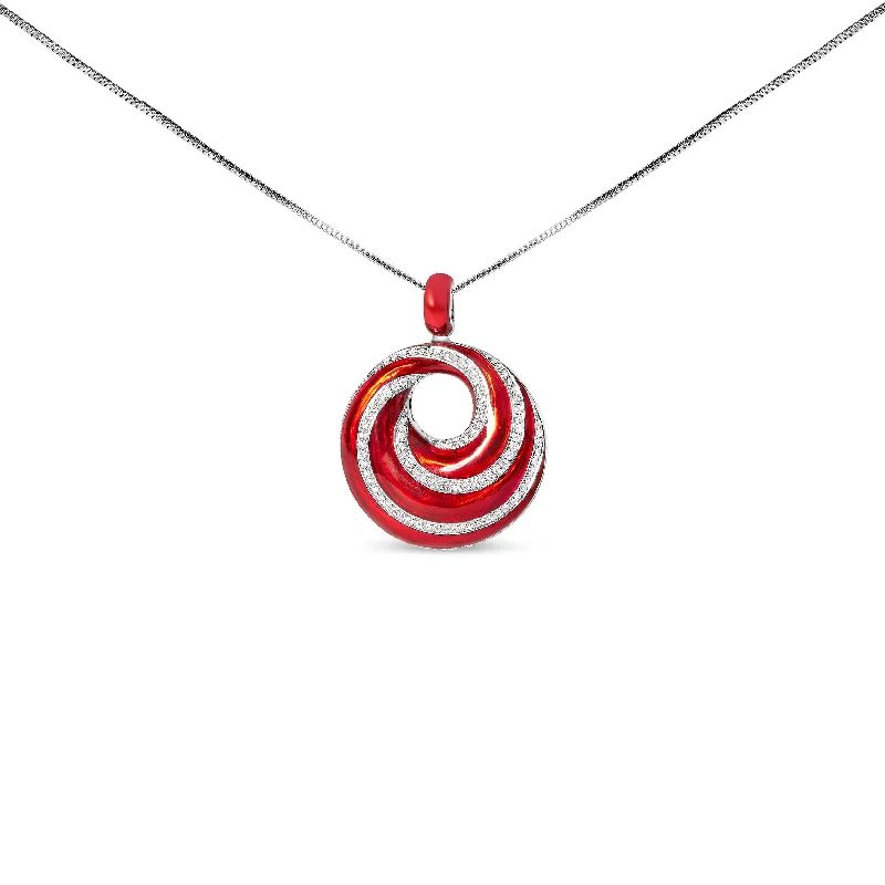 Angel wing necklaces-.925 Sterling Silver Red Enamel and 1/2 Diamond Endless Swirl Medallion 18" Pendant Necklace