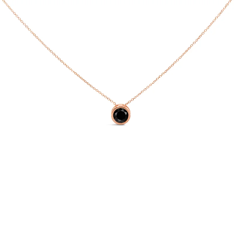 Silk cord necklaces-14K Rose Gold Bezel-Set Black Round Diamond Solitaire Pendant Necklace