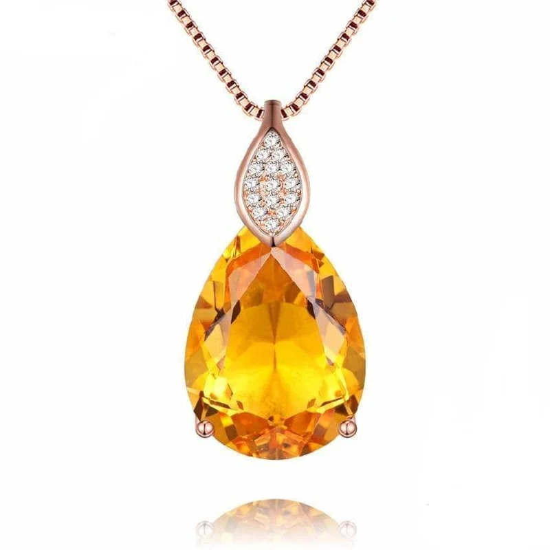 Square pendant necklaces-8.0 Ct Teardrop Citrine Bead Vintage Necklace