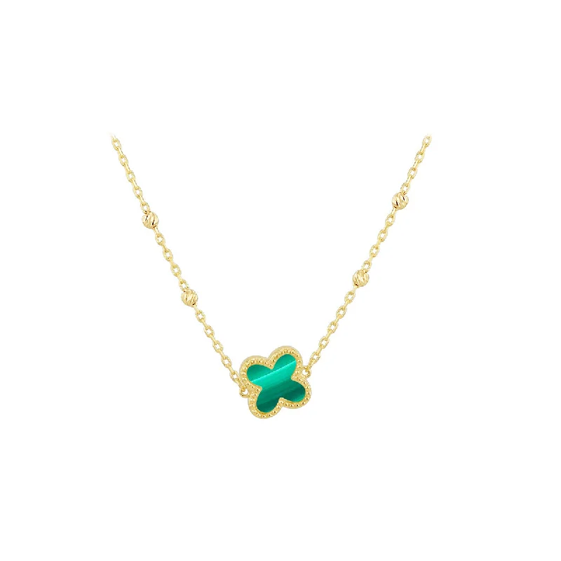 Multi-strand necklaces-9K Yellow Gold Malachite Petal Necklace/ 16+1'