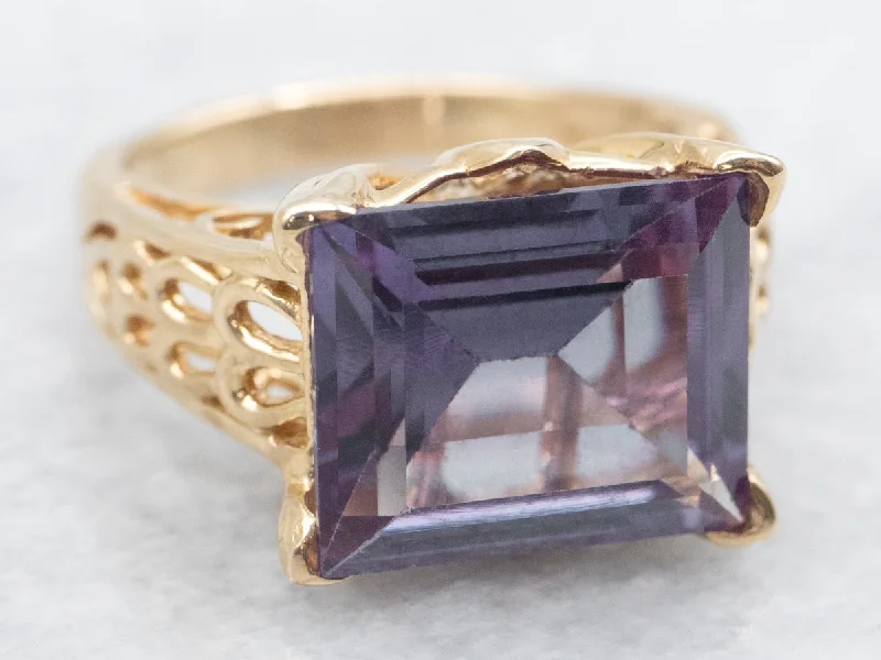 Solid stone rings-East to West Synthetic Alexandrite Solitaire Ring