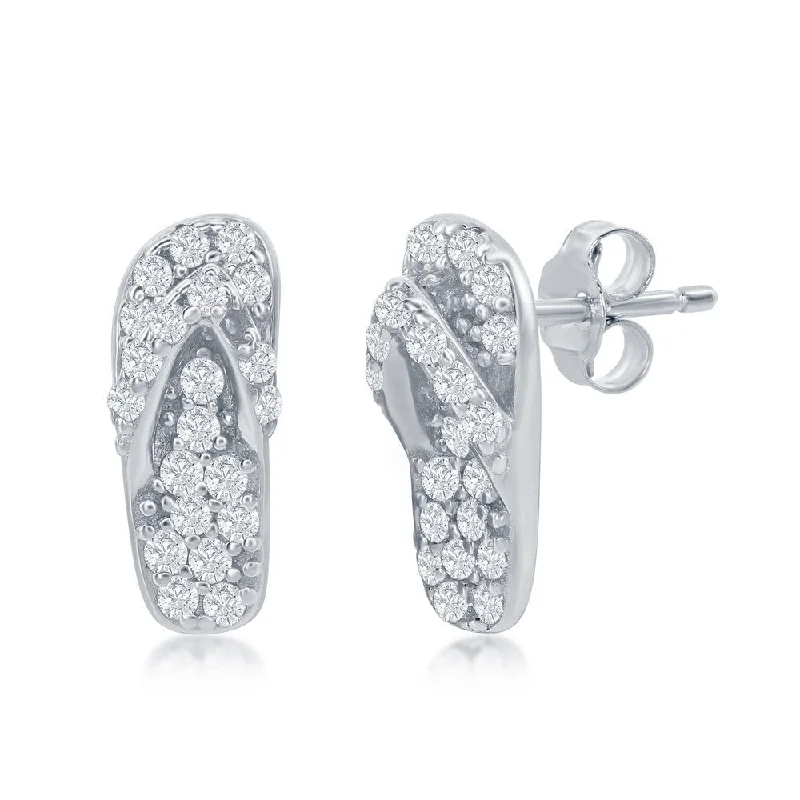 Soft bead earrings-Sterling Silver CZ Flip Flop Stud Earrings