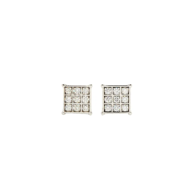 Sleek drop earrings-Diamond Channel Set Square Earrings Pair