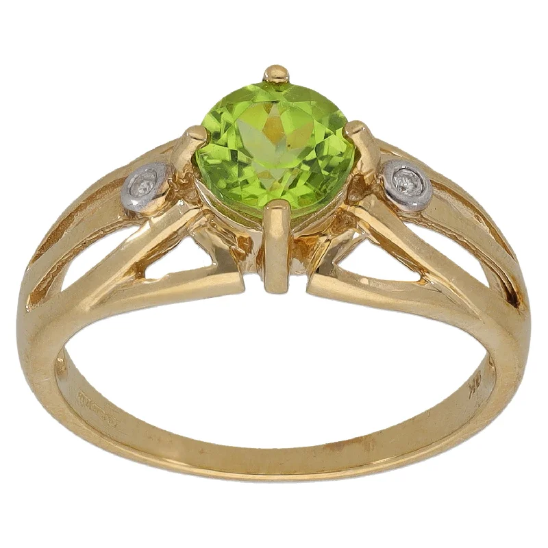 Glossy name rings-9ct Gold 0.015ct Diamond & Peridot Three Stone Ring Size N