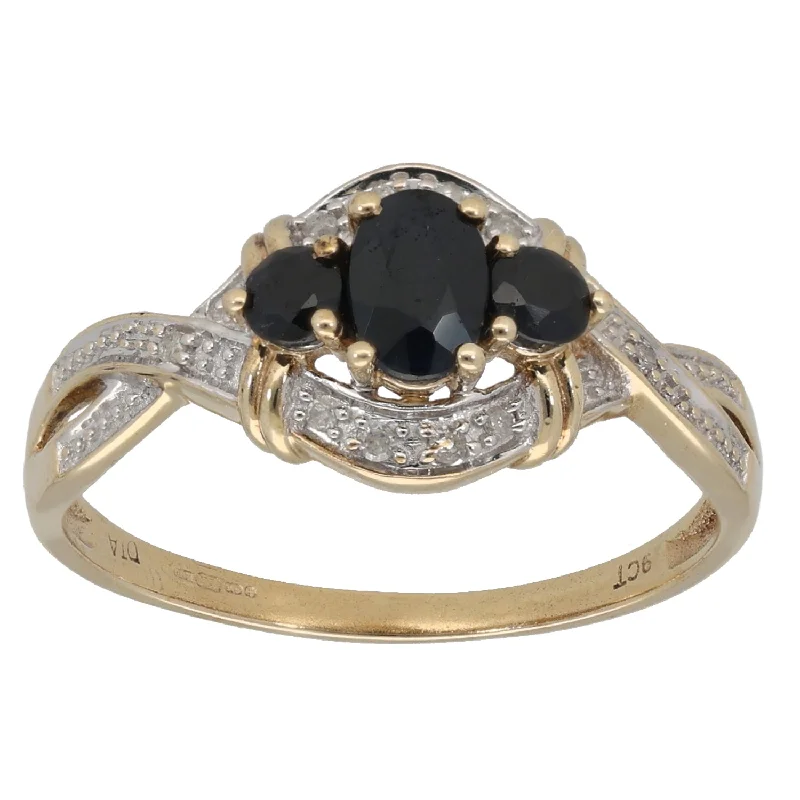 Shadow gothic rings-9ct Gold 0.05ct Diamond & Sapphire Dress/Cocktail Ring Size T