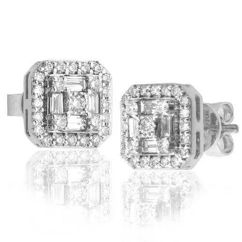 Fine hoop earrings-10KW 0.85CTW BAGUETTE DIAMOND SQUARE CUSHION SHAPE