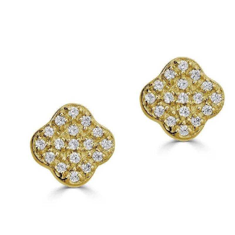 Hope eye earrings-14KT GOLD 0.10 CTW DIAMOND CLOVER STUD EARRINGS