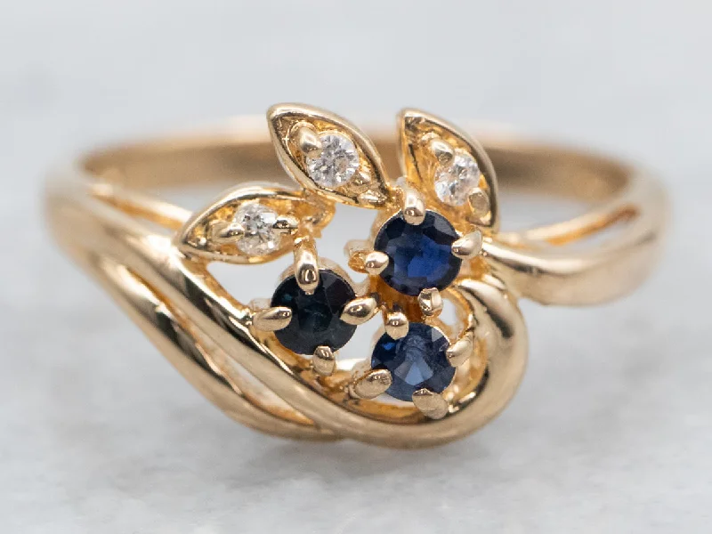 Fine thread rings-Vintage Sapphire and Diamond Botanical Ring