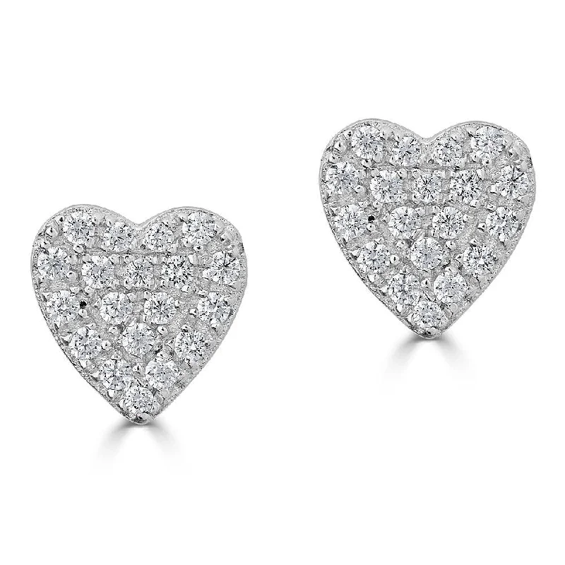 Retro clip earrings-EMILIQUE 14KT GOLD 1/6 CTW DIAMOND PAVE HEART STUD EARRINGS