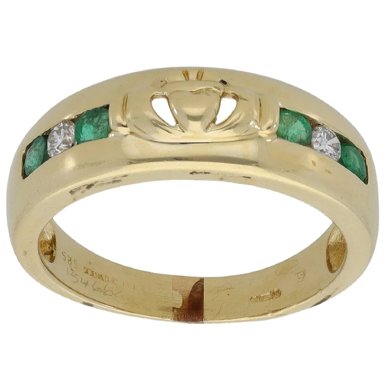 Sleek design rings-14ct Gold Emerald & 0.10ct Diamond Half Eternity Ring Size Q