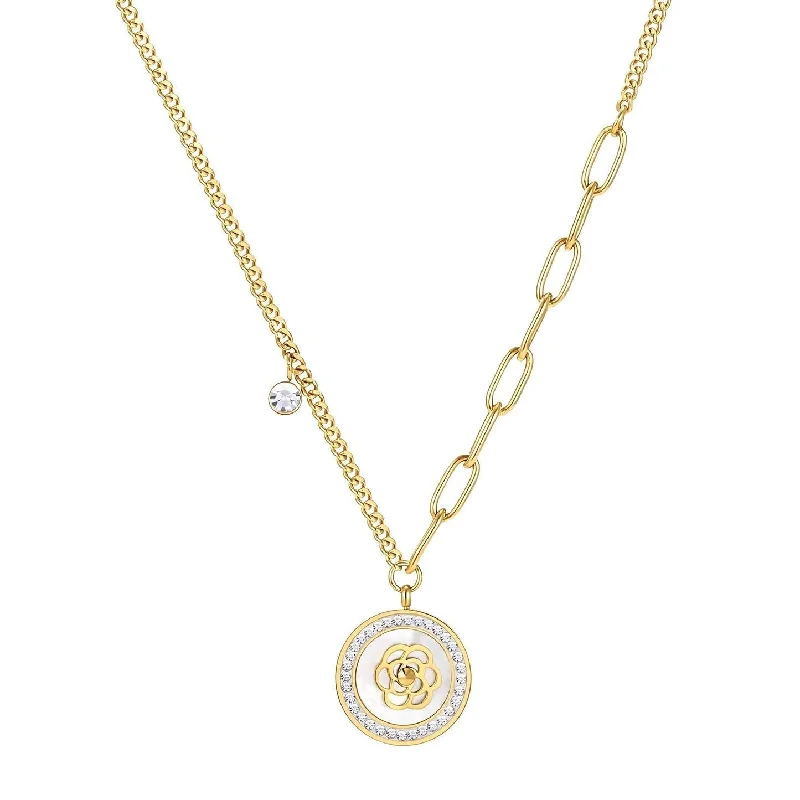 Ripple shape necklaces-18k Yellow Gold Rose in a Shell Pendant Necklace