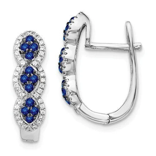 Ocean theme earrings-14KT GOLD 0.32 CTW SAPPHIRE & 0.24 CTW DIAMOND CLUSTER HOOP EARRINGS