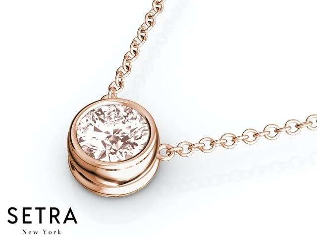 Clear crystal necklaces-14K FINE ROSE GOLD MORGANITE PANDENTS OR NECKLACE SOLITAIRE BAZEL SETTING