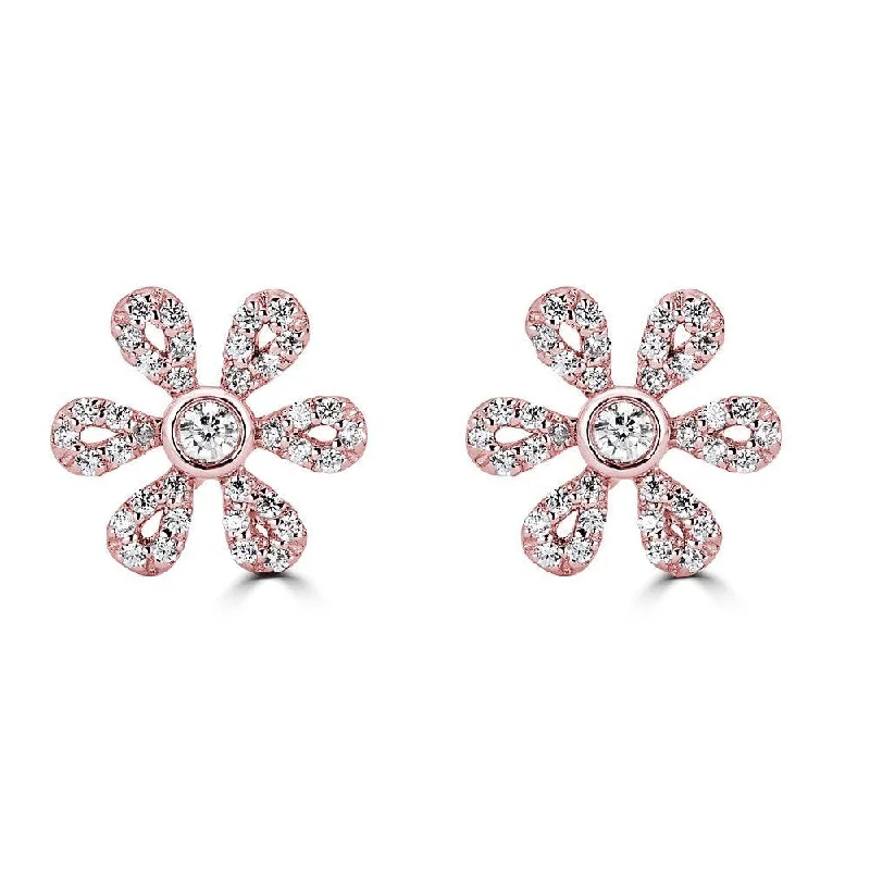 Ripple drop earrings-14KT Gold 1/4 CTW Diamond Flower Earrings