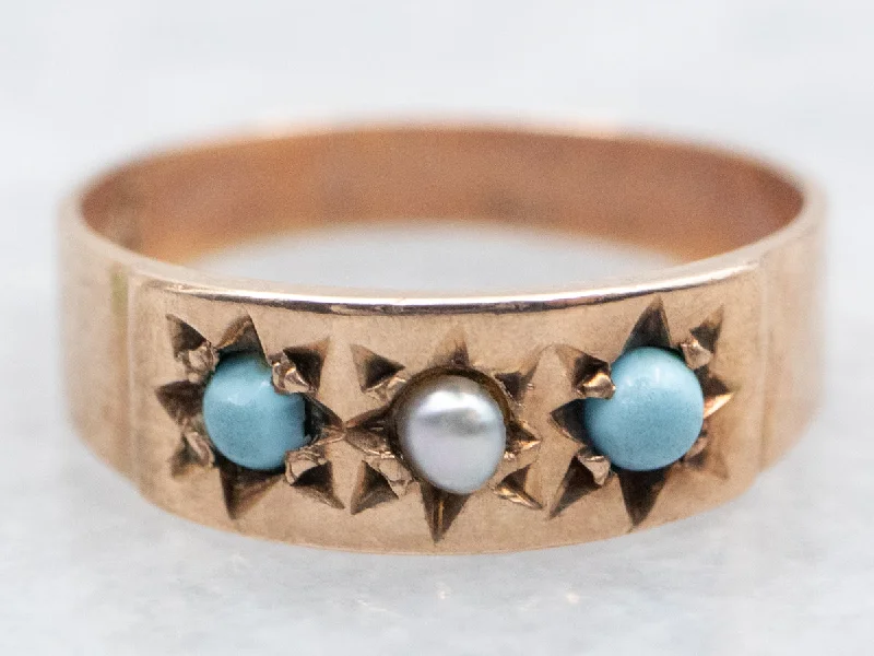 Fine dot rings-Rose Gold Seed Pearl and Turquoise Baby Ring