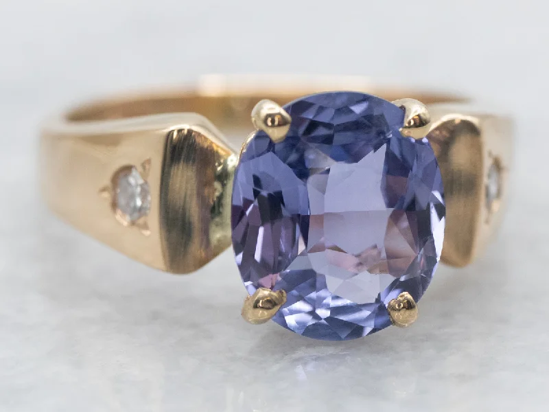 Aged flair rings-Yellow Gold Purple Sapphire Ring with Diamond Accents