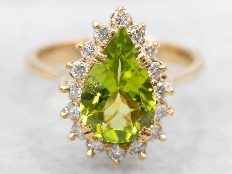 Owl design rings-Modern Peridot Ring with Diamond Halo